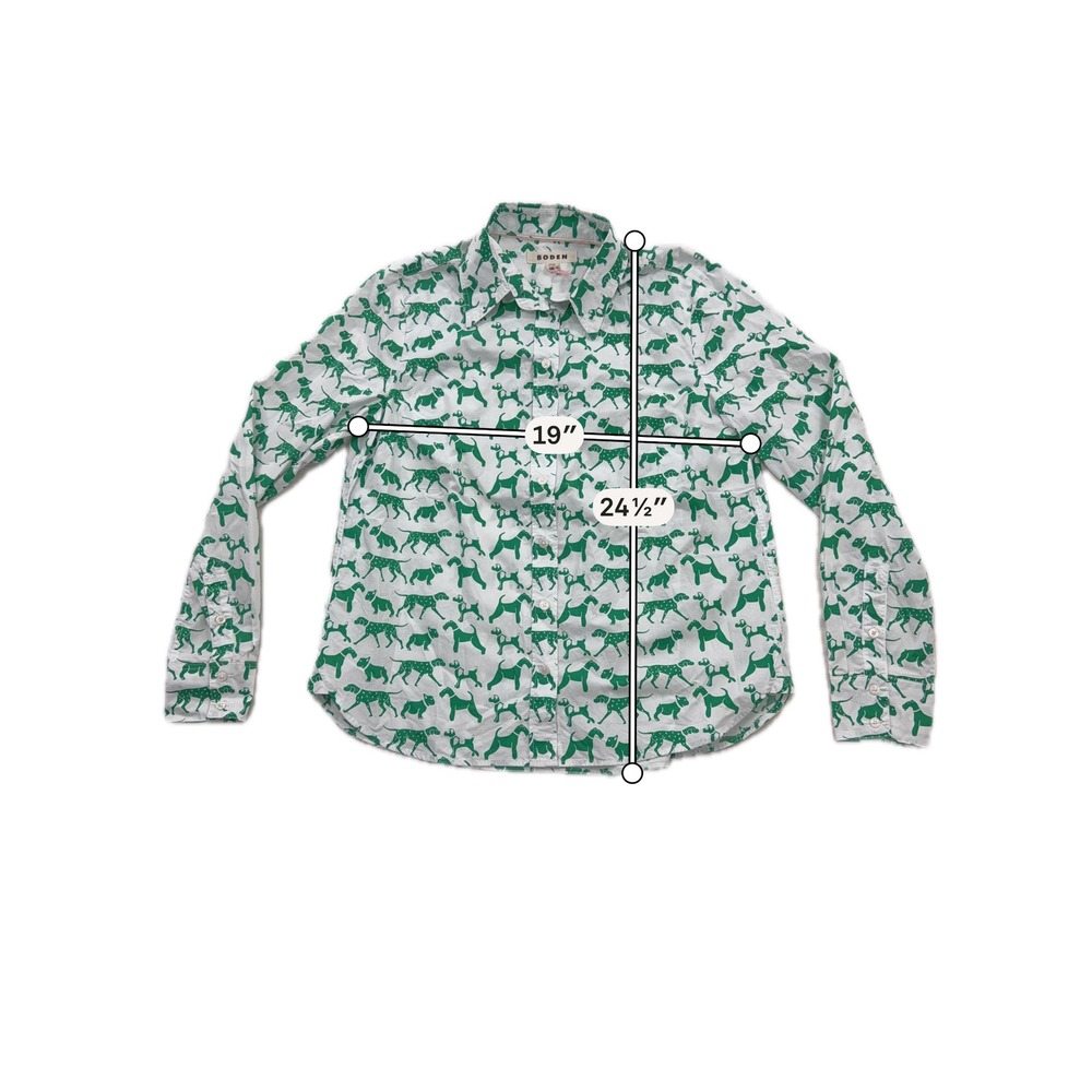 Boden Button Down Shirt 8 Long Sleeve Dog Print Green White Women - Picture 8 of 10